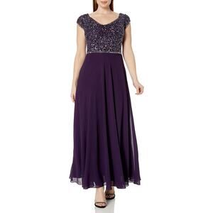 NWT J. KARA Beaded Gown Sequin Eggplant Chiffon Mother Of The Bride Groom Gown